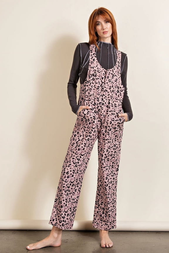 Animal/leopard Printed Jumpsuit Mauve L
