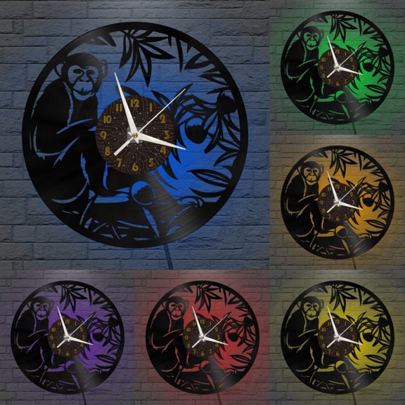 Animal monkeys 12 Inch Vinyl Record Wall Clock - Silent, Creative, and Unique Clock for Living Room, Entryway, or Bedroom Decor - Perfect Gift Idea(12 inchs C-LED)