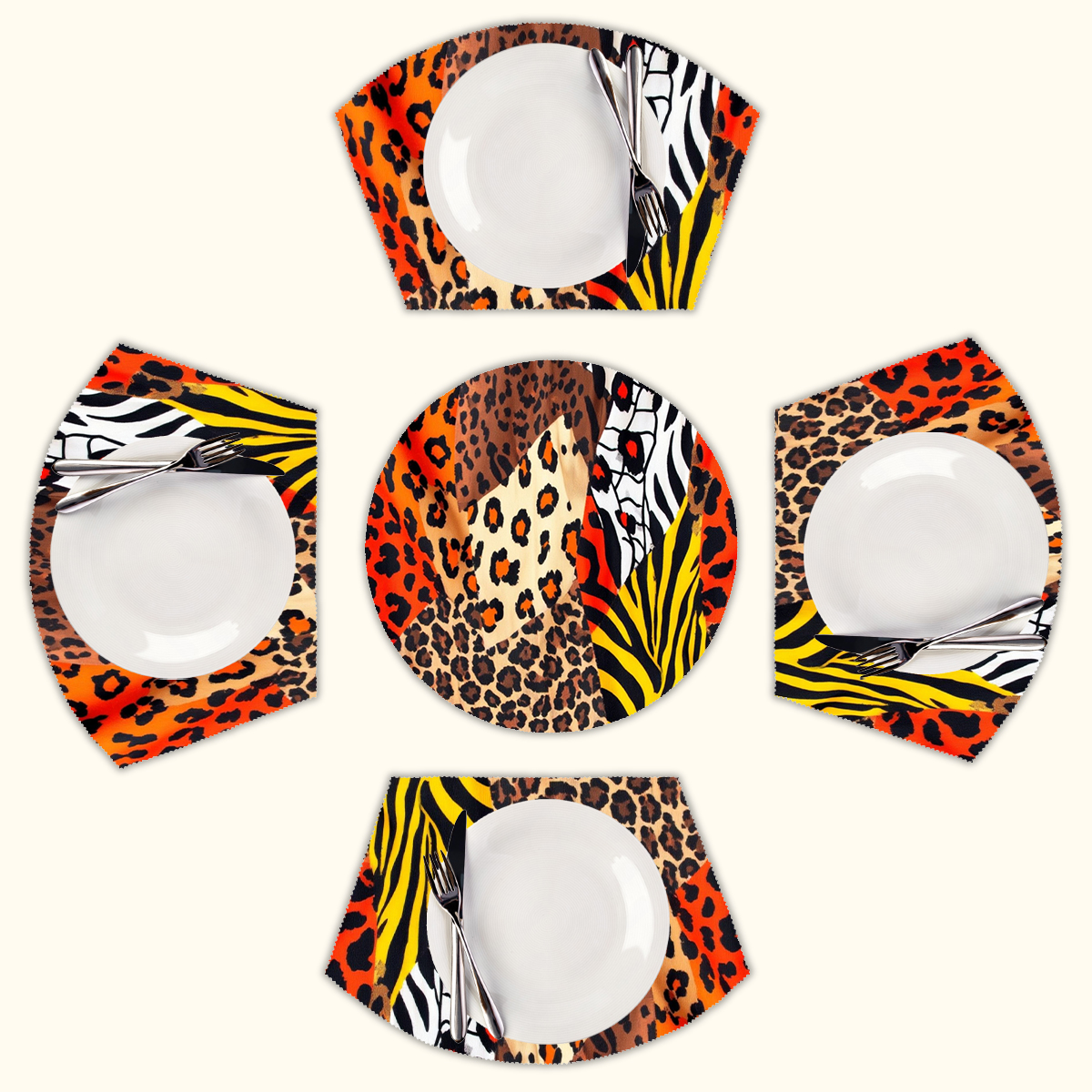Animal print patchwork vibrant fabric Round Table Placemats Set Of 5 ...