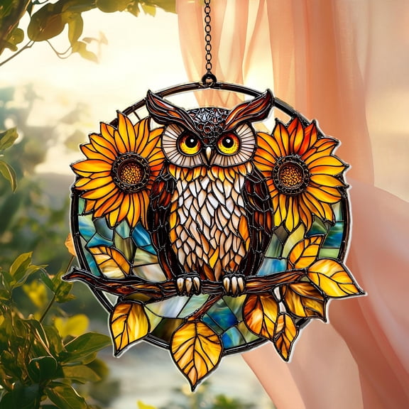 Animal with Sunflowers Acrylic Window Hanging, Animal Lover Gift, Special Gift for Mom, Sunflower Home Decor Ornament Wolf Suncatcher