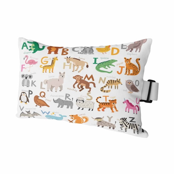 Animals Alphabetes Outdoor Pillows for Chaise Lounge Chair Waterproof Lumbar Pillows with Insert&Adjustable Strap Beach Headrest Pillow Cartoon Learning Educational Pillow for Patio Pool 11"x16"