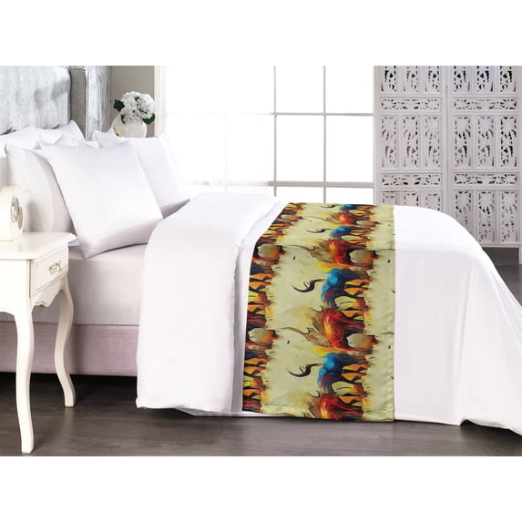 Animals Bed Runner, Ancient Mural Inspired Oil Painted Like Elephant Sketches Print, Decorative Accent Bedding Scarf for Hotels Homes & Guest Rooms, Queen, Cream Vermilion and Scarlet, by Ambesonne