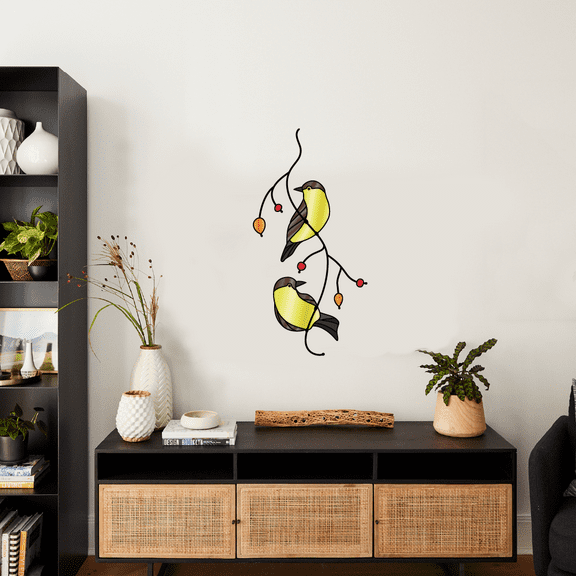 Animals Bird Birds Branch Vinyl Stained Glass Film Static Cling Window Waterproof Decal for Girls Boys Kids Room Bedroom Nursery House Fun Home Decor Stickers Wall Art Vinyl Decoration (30x27 inch)