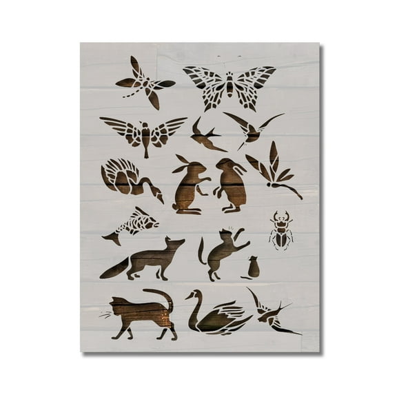 Animals Birds Butterfy Rabbits Cats Bug Fox Stencil Template Reusable 8.5 x 11 for Painting on Walls, Wood, Etc. By Stencilville