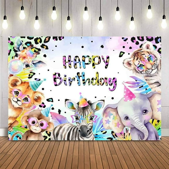 Animals Birthday Backdrop Rainbow Cheetah Photo Background Wild Safari Animals Birthday Leopard Theme Party Decoration Banner