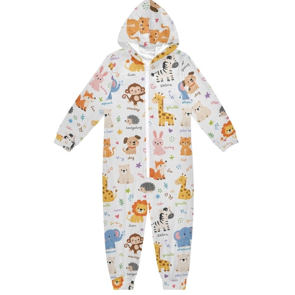 Animals Boys & Girls Hooded One-Piece Pajamas Warm Crystal velvet Hooded Long Sleeve Loungewear Jumpsuit Unisex