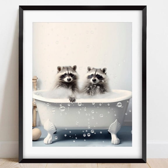Animals Bubble Bath Art, Wall Art, Clawfoot Tub, Home Decor, Bathroom Decor, Cute, Poster, Print UNFRAMED PAPER POSTER, Home Decor, Vintage Gift, Living Room Dercor