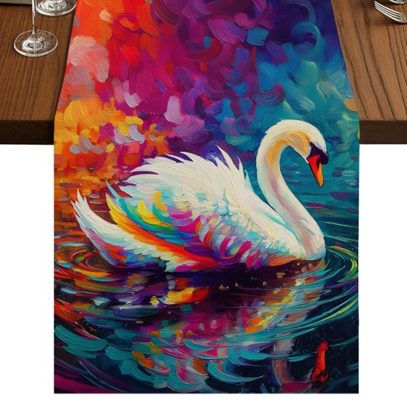 Animals Burlap Cotton Table Runner 18x72 Inches Long, Colorful Reflection Ripples Contemporary Farmhouse Table Runners, Outdoor Dining Tablecloths Decor for Baby Shower/Party/Wedding
