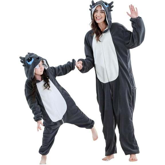 Animals Christmas Pajamas，Animals Family Matching Outfits, Animals Pajamas Animals Sleepwear Animal Dinosaur Shark Unisex Plush One Piece Suit for Christmas Gift-Grey Dragon,M