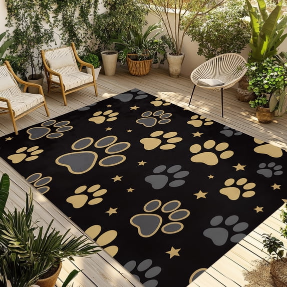 Animals Claws Pattern Outdoor Rug, Gray Cats Dog Animal Star Black Non ...