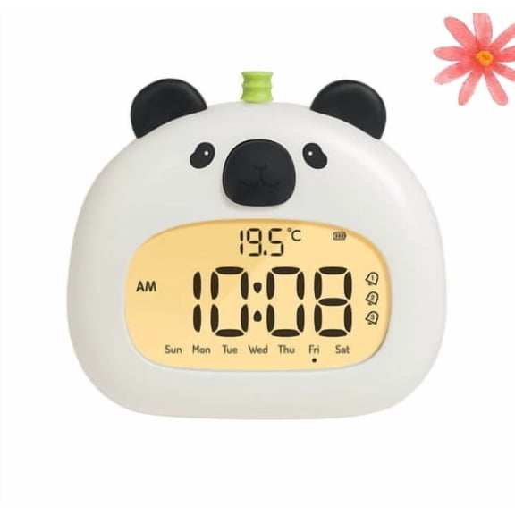 Animals Digital Alarm Clock for Kids with Night Light, Rechargeable Sleep Trainer with LED Display, Timer, Adjustable Brightness, Cute Bedside Clock for Boys and Girls (White)