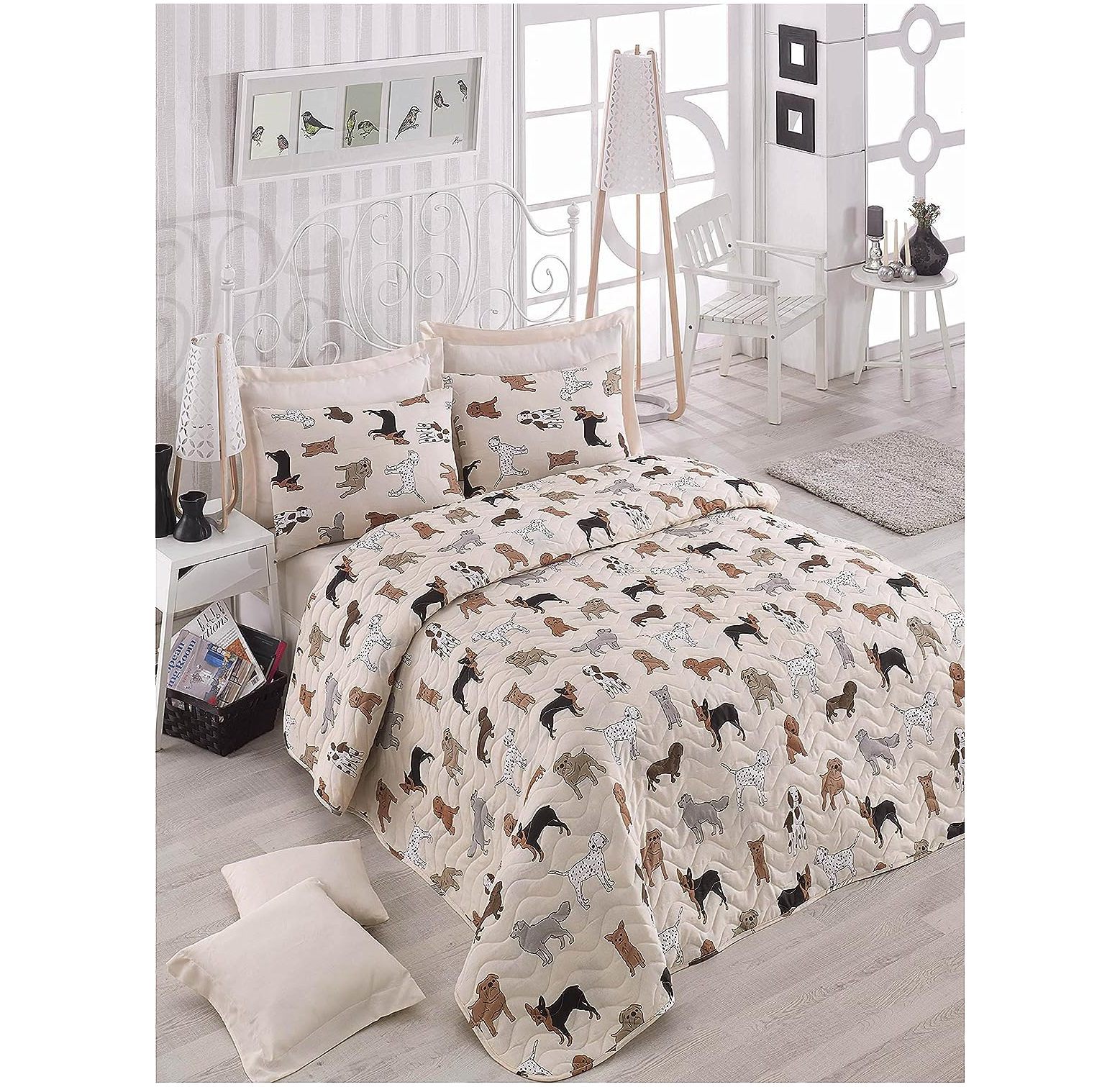 Animals Dogs Bedding, Full/Queen Size Bedspread/Coverlet Set, Dogs