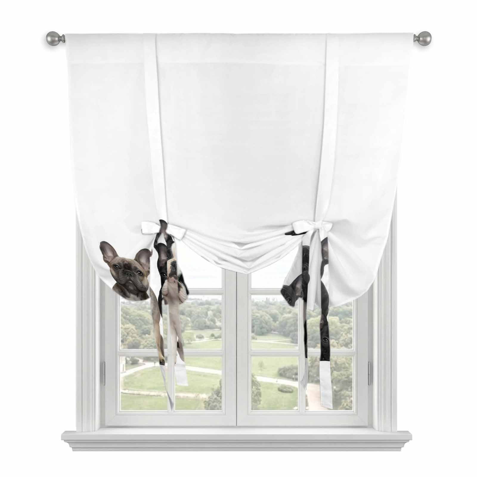 Animals Dogs Tie Up Curtain for Window, Cute Bullfight Black Dag Lovely ...
