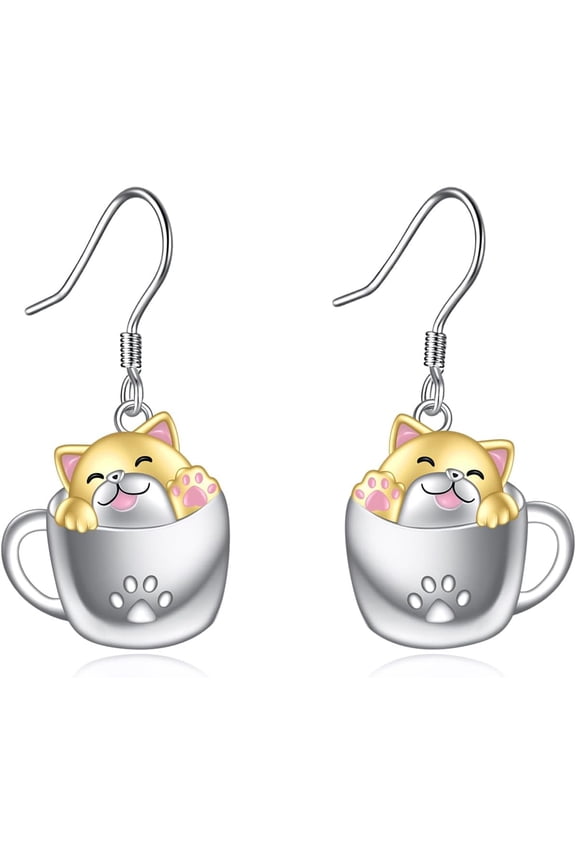 Animals Drop Dangle Earrings Owl/Koala/Sloth/Axolotl 925 Sterling Silver Teacup Dangle Earrings Animals Jewelry Gifts for Animal Lovers