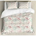 thumbnail image 1 of Animals Duvet Cover Set King Size, African Safari Tiger Elephant Giraffe Lion Peacock Hipster Illustration, Decorative 3 Piece Bedding Set with 2 Pillow Shams, Rose Pink Mint Green, by Ambesonne, 1 of 3