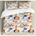 thumbnail image 1 of Animals Duvet Cover Set, Pattern of Ornate Cats Play Along Balls Flying Colorful Butterflies, Decorative 3 Piece Bedding Set with 2 Pillow Shams, Calking Size, Persian Orange Multicolor, by Ambesonne, 1 of 3