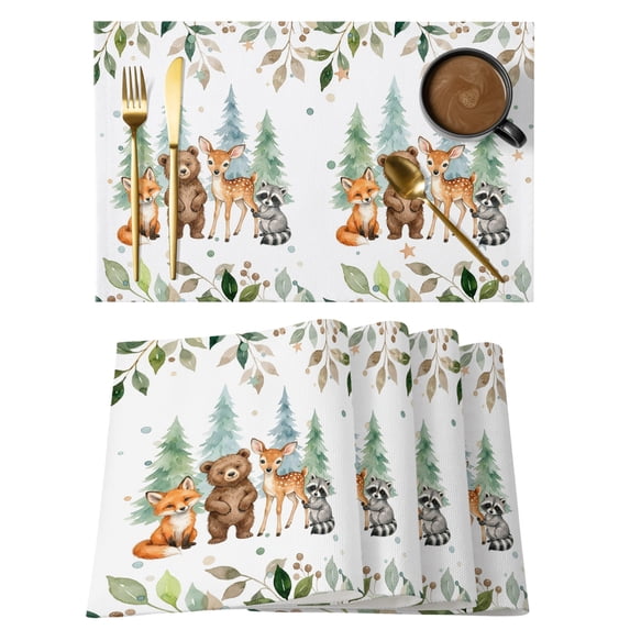Animals Eucalyptus Leaves Placemats Set of 6 Summer Botanical Elk Bear ...
