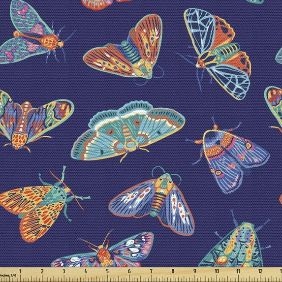 Ambesonne Animals Fabric by the Yard Upholstery, Different Kind Butterflies, 5 Yards, Multicolor
