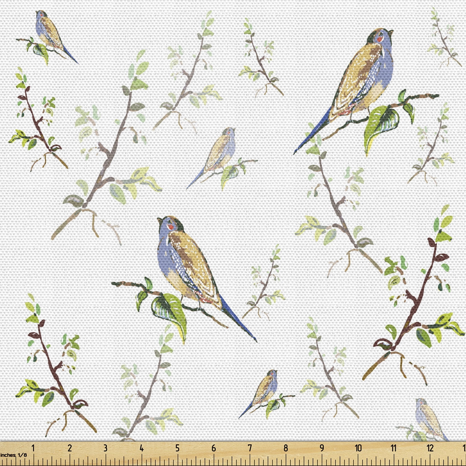 Ambesonne Animals Fabric by the Yard Upholstery, Birds Settled on