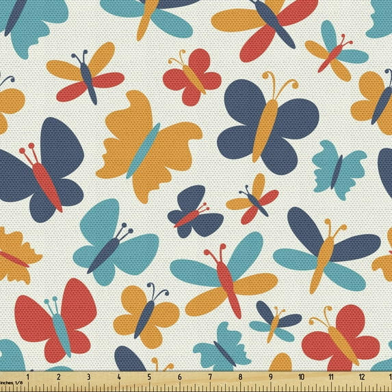 Ambesonne Animals Fabric by the Yard Upholstery, Butterflies Silhouettes, 2 Yards, Multicolor