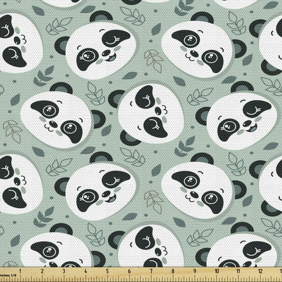 Ambesonne Animals Fabric by the Yard Upholstery, Cartoon Panda Bear Heads, 1 Yard, Multicolor