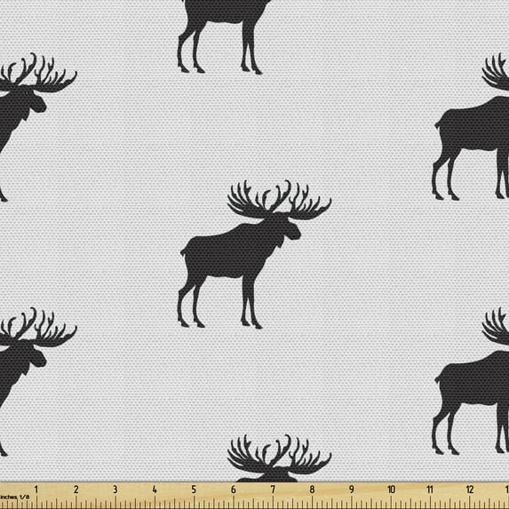 Ambesonne Animals Fabric by the Yard Upholstery, Elks Deers Along Antlers, 3 Yards, Dark Blue Grey Coconut