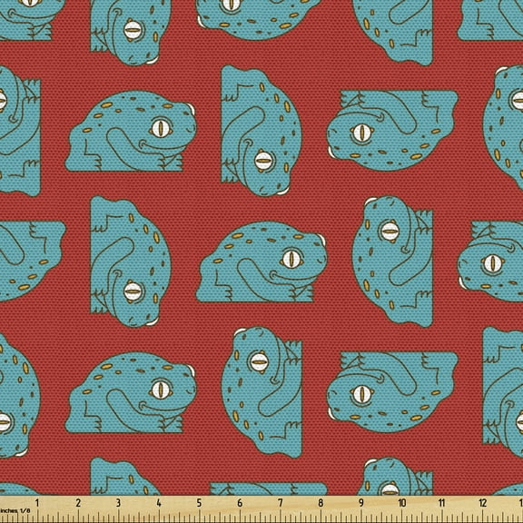 Ambesonne Animals Fabric by the Yard Upholstery, Yellow Dotted Frogs Pattern, 5 Yards, Sea Blue Multicolor