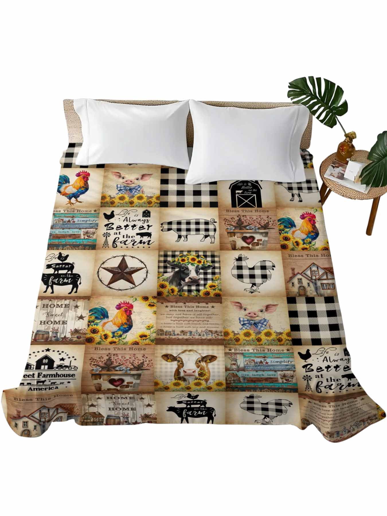 Animals Farmhouse Flat Sheets Only California King Size, Soft ...