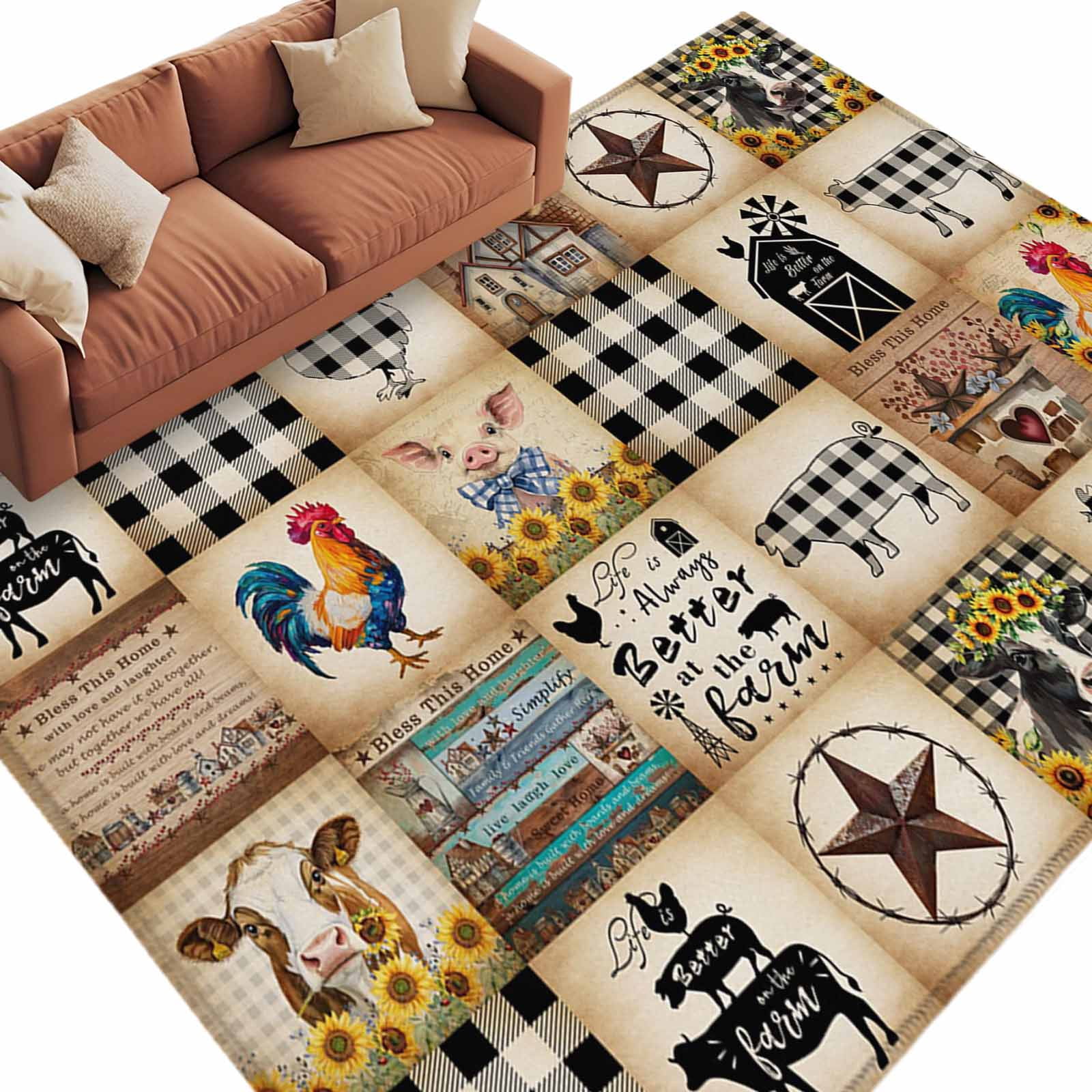 Animals Farmhouse Large Area Rugs for Bedroom Living Room, Soft Non ...