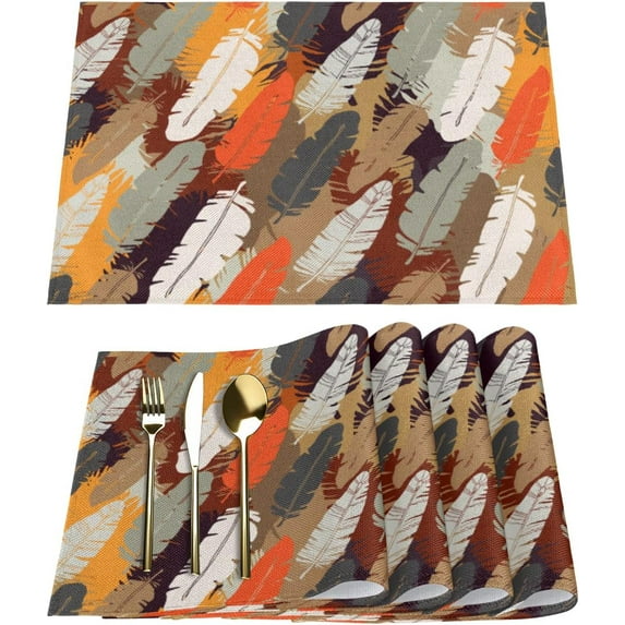 Animals Feathers Placemats Set of 4 Rectangle Table Mats Washable Heat-Resistant Place Mat for Kitchen Dining Table Decor Indoor Outdoor