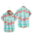 thumbnail image 1 of Animals Flamingo Men's Striped Short Sleeve Regular Fit Poplin Button Down Shirts, 1 of 4