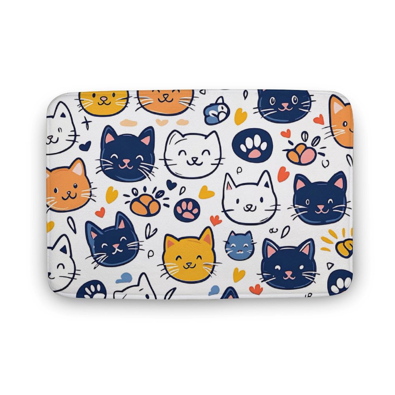 Animals Flannel Mat Cheerful Cat Heads Ensemble Seamless Patterns ...