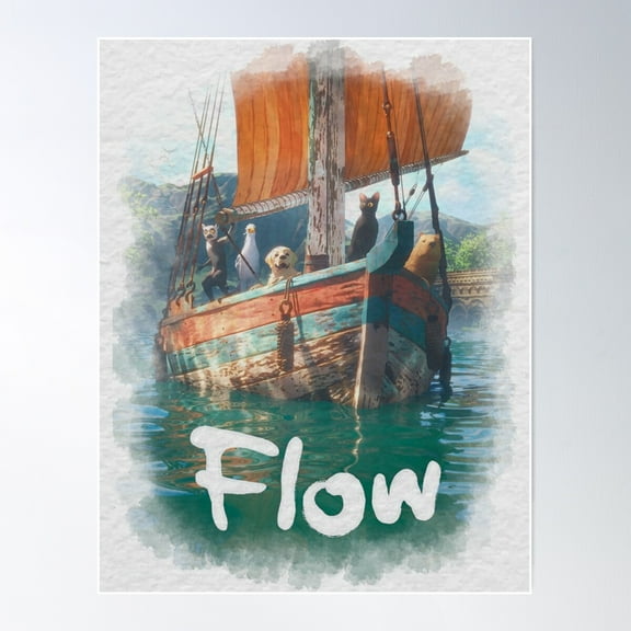 Animals Flow Animation Movie Cat Dog Capybara Poster Wall Art, Modern Wall Decor For Living Room Bedroom, 16x24 UNFRAMED
