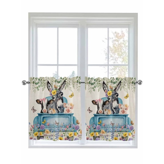 Animals Flowers 2 Panel Kitchen Curtains for Small Windows, Weeping Spring Floral Elegant Pastoral Rustic Bathroom Tier Curtain, Short Window Treatment for Bedroom/Living Room 55"x24"