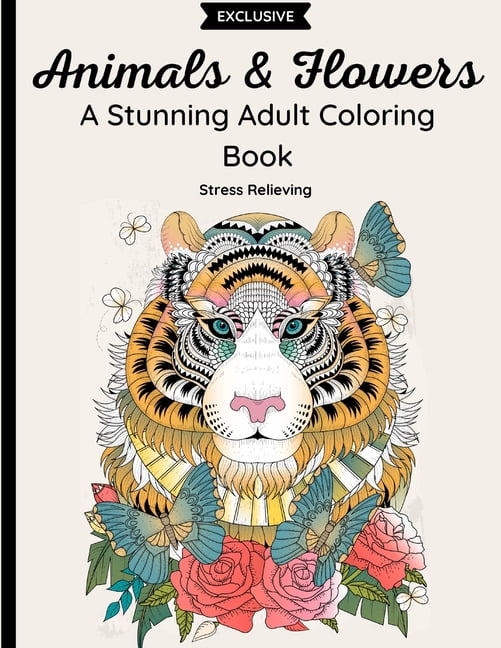 Animals & Flowers - A Stunning Adult Coloring Book: 62 Beautiful Zentangle & Doodle Designs of Wild Animals, Pets, Birds, Fish and Insects with Floral