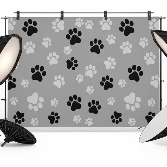 Animals Footprints Photography Backdrop 7x5FT, Black Dogs Paws Pattern Gray Background Photo Backdrops, Background for Photography Studio Photo Studio Background, Back Drop for Photoshoot