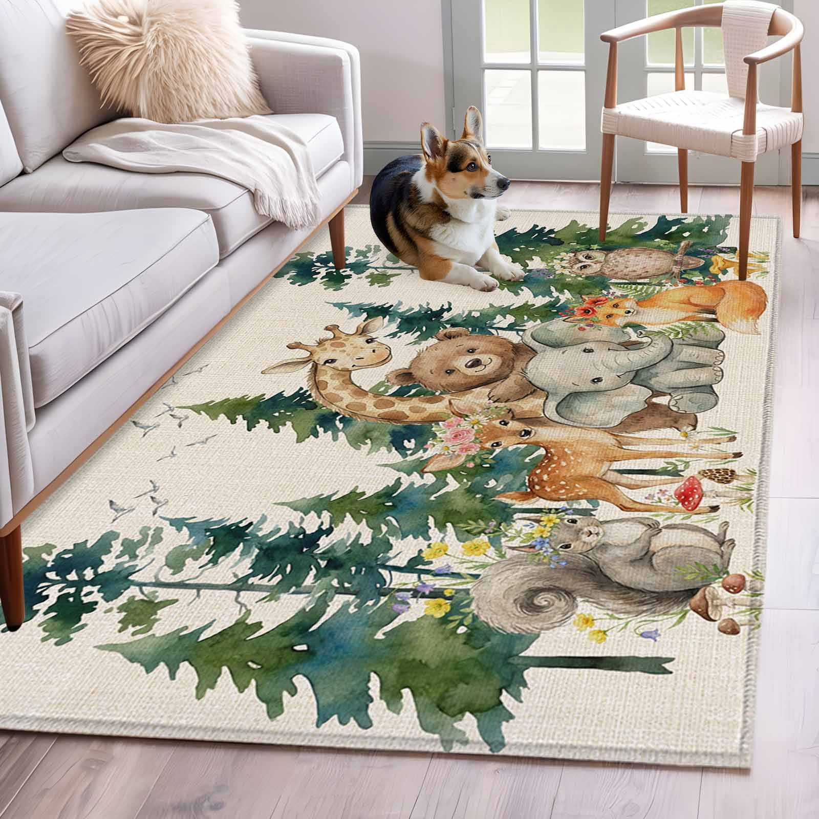 Animals Forest Area Rugs 4'x6', Small Throw Rugs for Office Bathroom ...