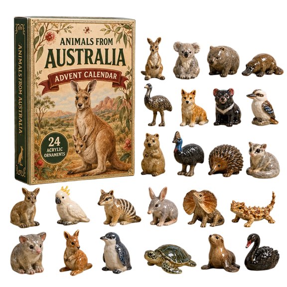 Animals From Australia Advent Calendar 24 Days Christmas Countdown Kangaroo Koala Acrylic Ornament Set(10x7.1in)