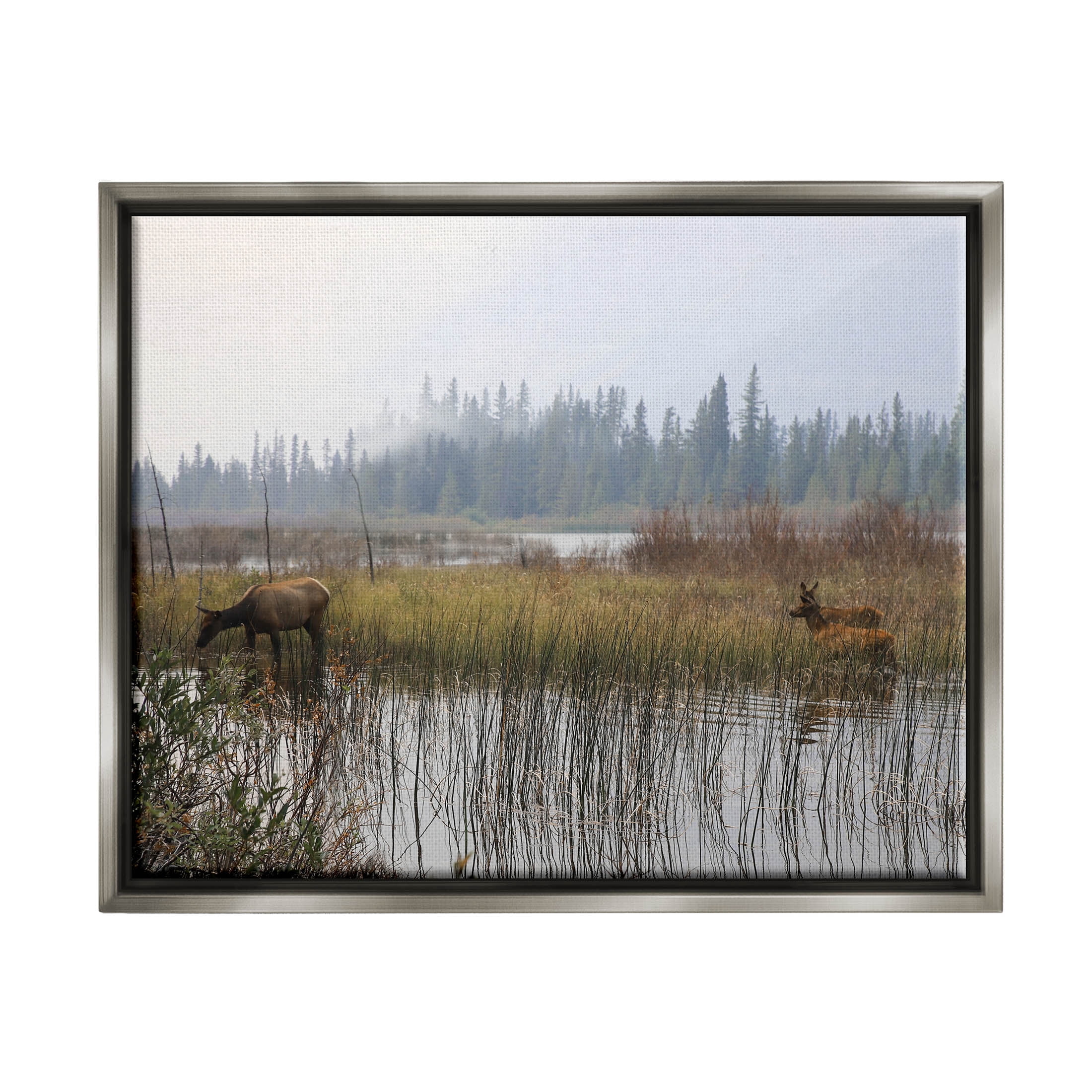Animals Grazing Creek Landscape Landscape Photograph Luster Gray Framed Art Print Wall Art