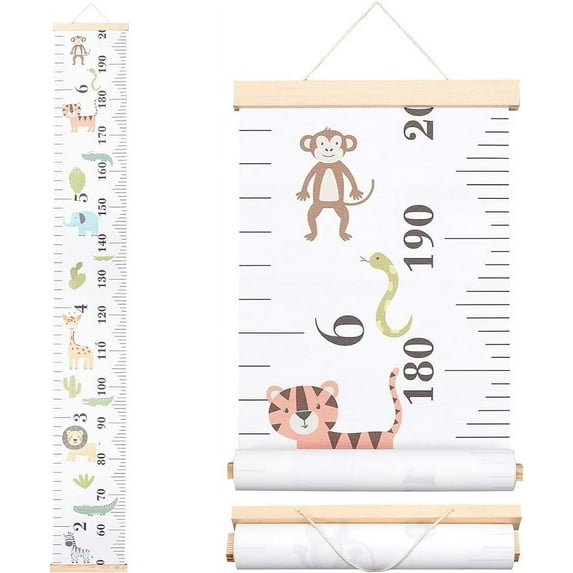 Animals Growth Chart Fabric Canvas Height Measurement Ruler Wood Frame Hanging Removable Cartoon Wall Rulers for Home Living Room Decoration Nursery Decor Gift 8.39 x 59 Inch