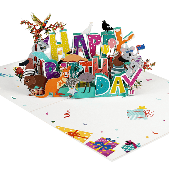 Animals Happy Birthday Pop-Up Card – 3D Handmade Greeting Card (6x8 inches) With Love From Vietnam