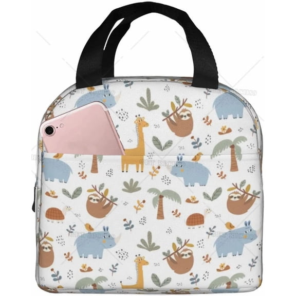 Animals Hippo Insulated Lunch Bag Portable Reusable Large Capacity Picnic Box Lunch Bags for Women Men Work School