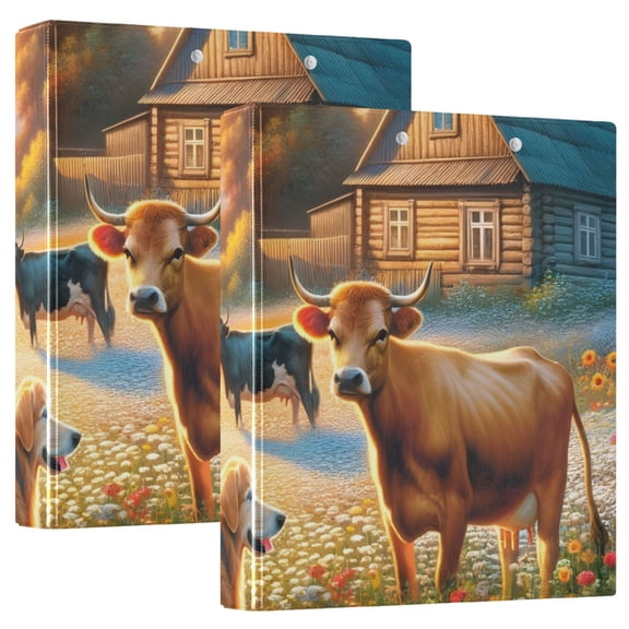 Animals House Flowers Dog Cows 3 Ring Binders 1.5 inch Hardcover File Folders with Interior Pockets A4 Size Organizer for School Office Hospital