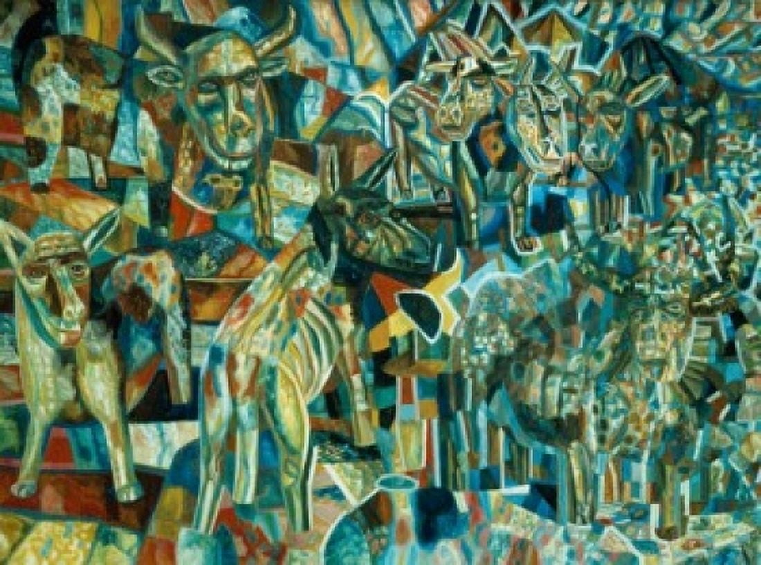 The Animals II by Pavel Nikolaevic Filonov oil on canvas 1930 1883-1941 Russia St Petersburg State Russian Museum Canvas Art - Pavel Nikolaevic Filonov (24 x 36)