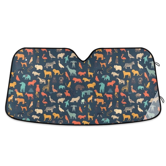 Animals Icons Car Windshield Sun Shade Foldable Car Front Window Visor Heat and UV Protection 53x23.5