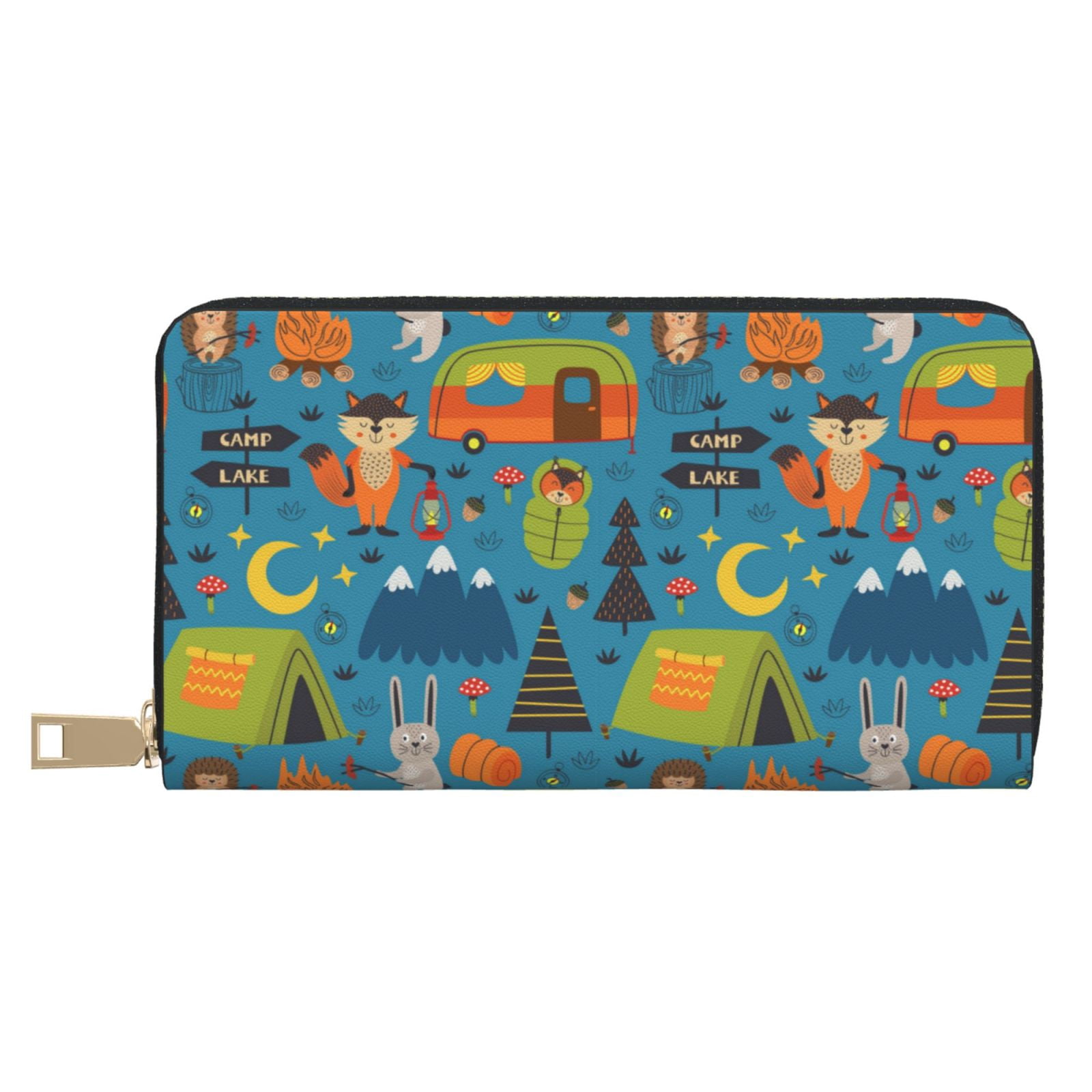 Animals In Camping Wallet Women, Leather Bifold Multi Card Wallet ...