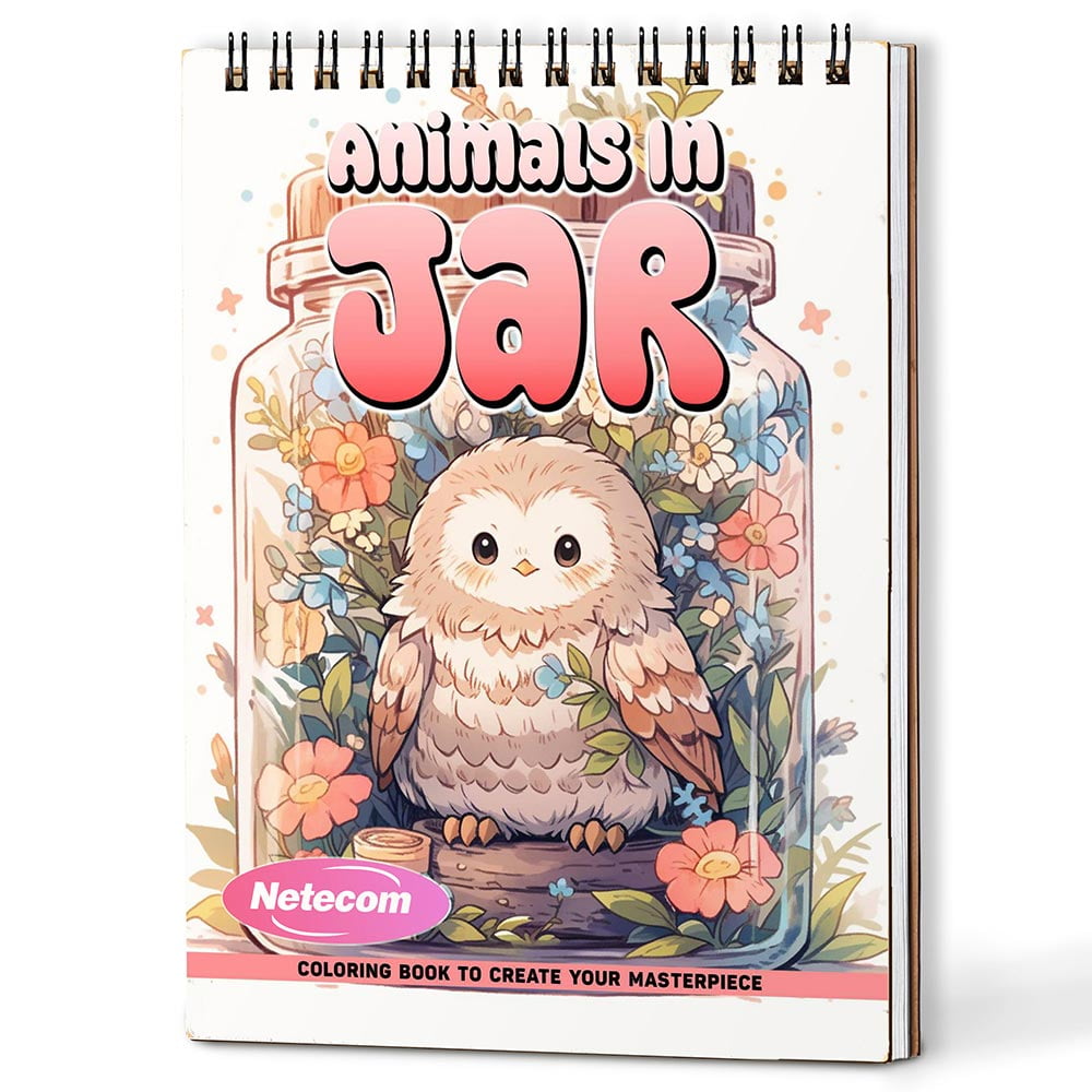 Animals in Jar Coloring Book Spiral Bound For Adults, A5 Wooden Cover, 30 Dreamy Coloring Pages in The Fascinating World Of Animals for Stress Relief and Relaxation