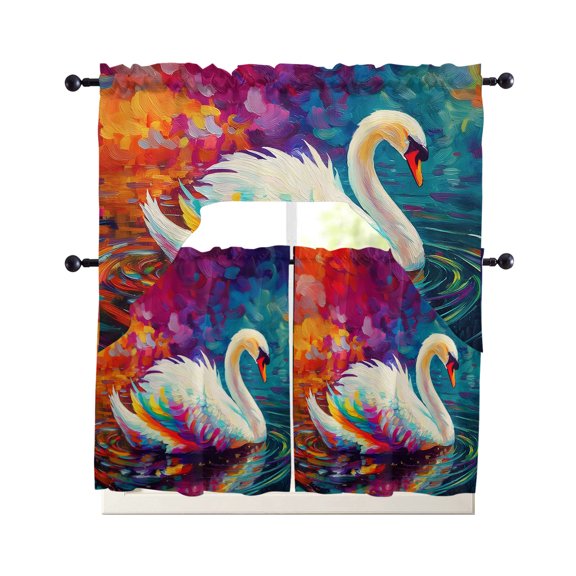 Animals Kitchen Curtains Set for Windows 3 Piece Cafe Curtains 36 Inch Length Swag Curtains Valances and Tier Set Colorful Reflection Ripples Contemporary Drapes for Bedroom Bathroom Living Room