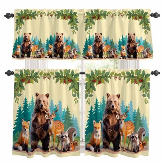 Animals Kitchen Curtains and Valances Set, Forest Bear Fox Deer Raccoon ...