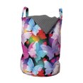 thumbnail image 1 of Animals Laundry Bag, Abstract Illustration Along Colorful Radial Butterflies Images and Hearts Motifs, Basket with Handles Drawstring Closure for Laundromats, 13" x 19", Multicolor, by Ambesonne, 1 of 4